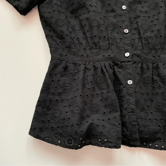 Ann Taylor Factory Size 2 Black Lightweight Flowy Cutout Top Peplum Blouse - Picture 4 of 11